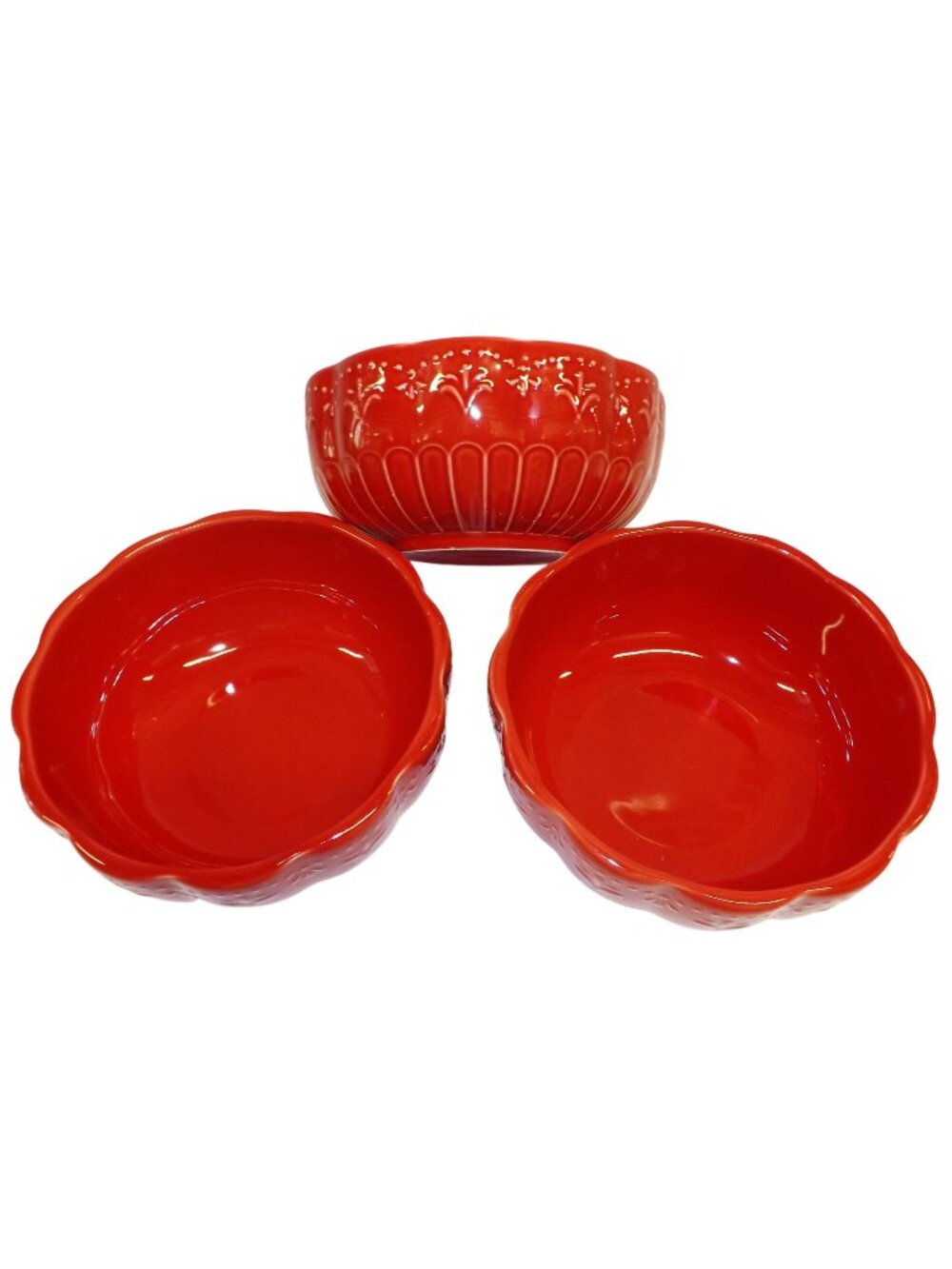 Toni Red Scalloped Soup Cereal Bowls The Pioneer Woman Embossed Design Set Of 3